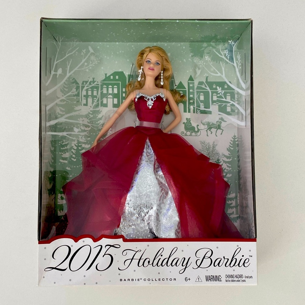 2015 Holiday Special Edition Mattel Barbie Doll Blonde Red Dress